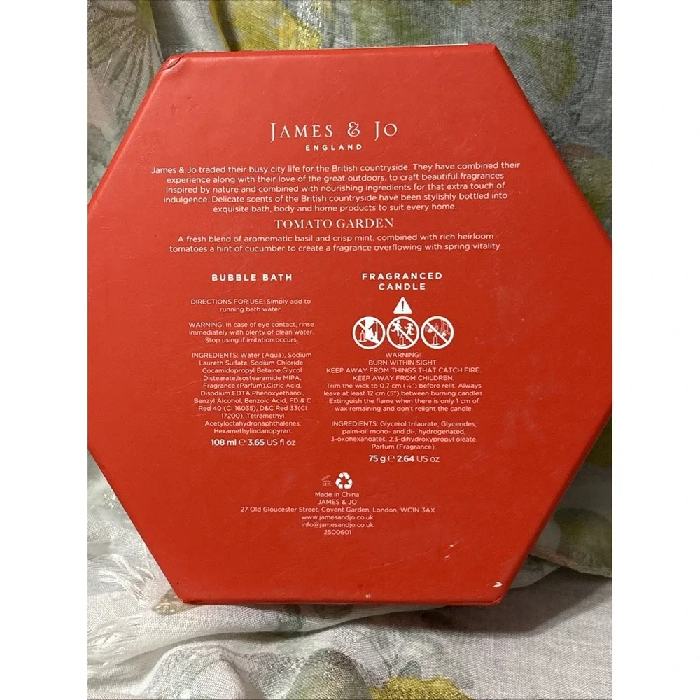 NEW James & Jo England Tomato‎ Garden Duo Bubble Bath & Scented Candle Gift Set